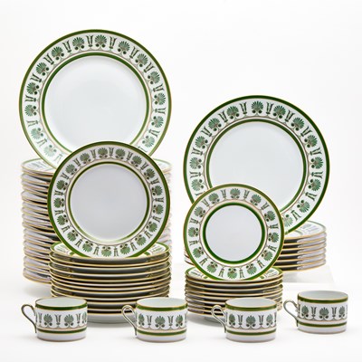 Lot 191 - Group of Richard Ginori Porcelain 'Green Ercolano' Table Articles