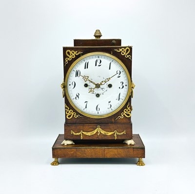 Lot 1204 - Continental Neoclassic Bronze Mounted Fruitwood Mantel Clock