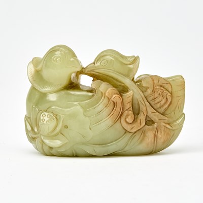 Lot 327 - A Chinese Yellow Jade Carving of 'Mandarin Ducks' Group