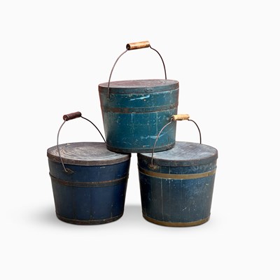 Lot 1184 - Three Blue Painted Covered Pails
