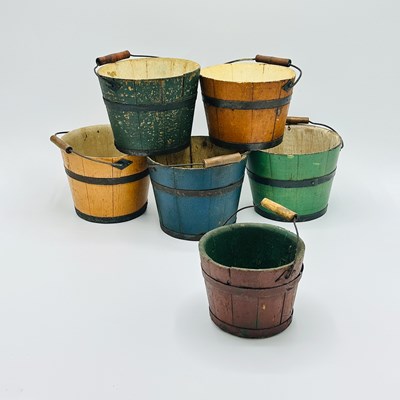 Lot 1185 - Six Painted Pine Pails