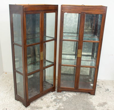 Lot 59 - Pair of Asian Style Mid Century Mahogany Vitrine Cabinets
