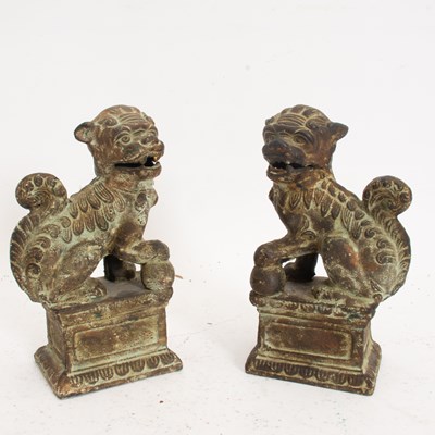 Lot 65 - Pair of Patinated Metal Fu Lions