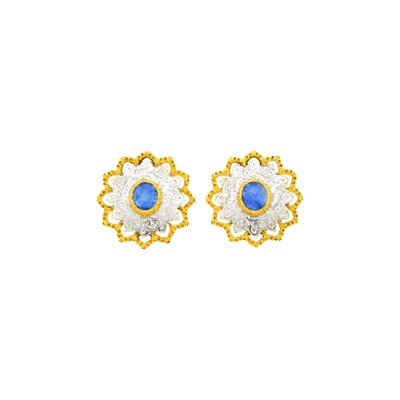 Lot 1139 - Buccellati Pair of Two-Color Gold and Sapphire Earrings