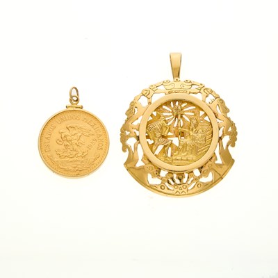 Lot 2236 - Gold Medallion Pendant-Brooch and Pendant