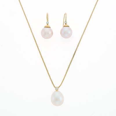 Lot 2176 - Gold and Cultured Pearl Necklace and Yvel Pair of Earrings