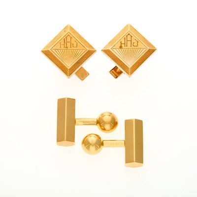 Lot 2087 - Tiffany & Co. Gold Bar Cufflinks and Pair of Gold Cufflinks