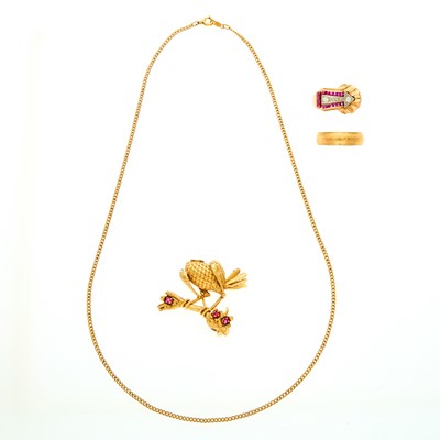Lot 2233 - Group of Gold, Ruby and Diamond Jewelry and Fragment