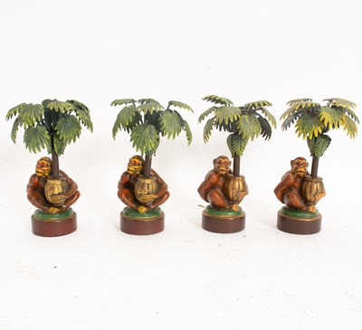 Lot 68 - Set of Four Polychrome Monkey Candleholders
