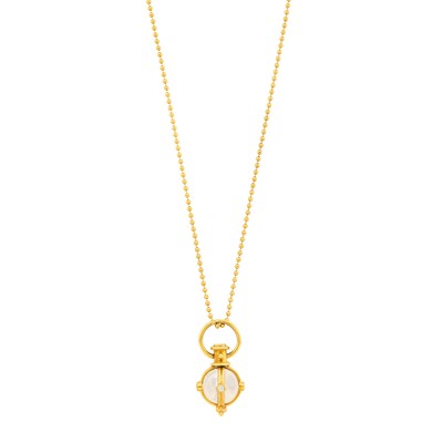 Lot 139 - Temple St. Clair Gold, Diamond and Rock Crystal Small Round Classic Amulet Pendant with Chain Necklace