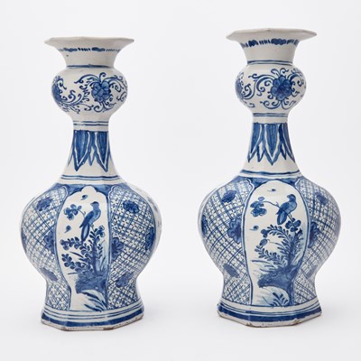 Lot 260 - Pair of Dutch Delft Blue and White Faience 'Knobbel' Vases