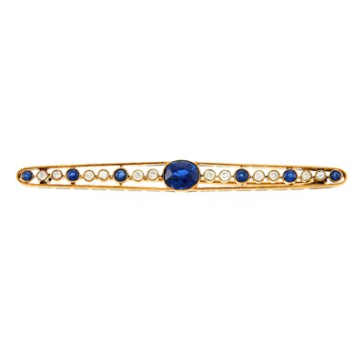 Lot 1167 - Antique Gold, Sapphire and Diamond Bar Brooch