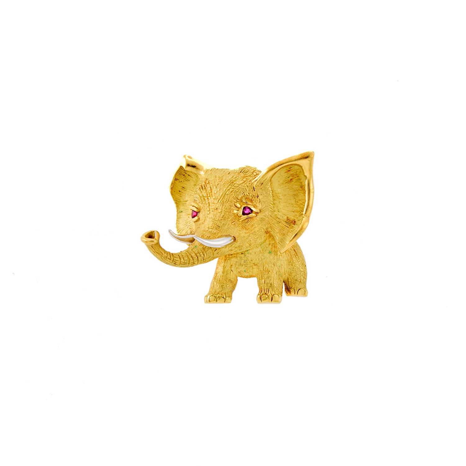 Lot 1043 - Two-Color Gold and Ruby Elephant Brooch