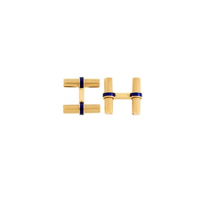 Lot 1163 - Cartier Pair of Gold and Blue Enamel Cufflinks, France