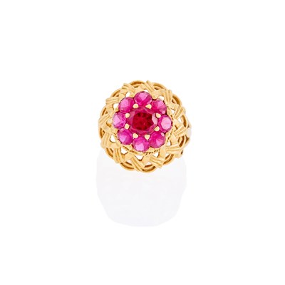 Lot 1069 - Gold and Synthetic Ruby Ring