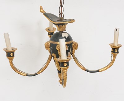 Lot 101 - Green and Gilt Painted Four-Light Chandelier