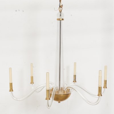 Lot 102 - Parcel-Gilt Glass Six-Light Chandelier