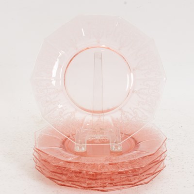 Lot 109 - Set of Eight Pink Etched Glass Plates