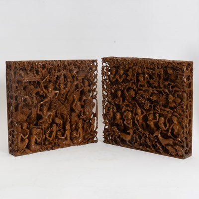 Lot 116 - Pair of Southeast Asian Carved Wood Plaques