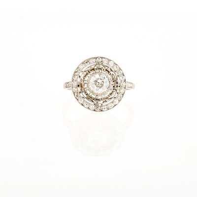 Lot 1215 - Platinum and Diamond 'Greek Key' Ring, France