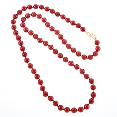 Lot 1142 - Helen Woodhull Long Carnelian Bead and Gold Necklace