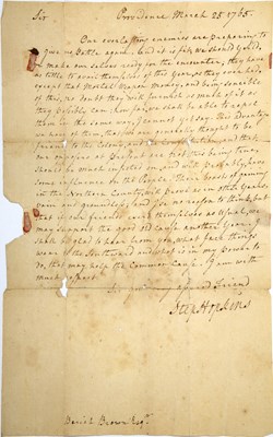 Lot 277 - A 1765 letter from signer Stephen Hopkins discussing an "impending battle"