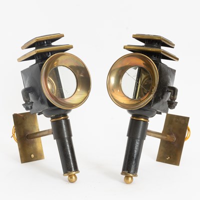 Lot 144 - Pair of Victorian Painted Brass Carriage Lights