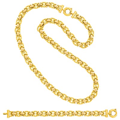 Lot 1146 - Long Two-Color Gold Link Necklace /Bracelet Combination