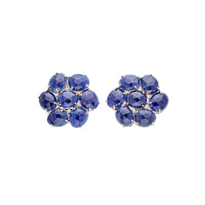 Lot 2190 - Pair of Silver, Sapphire and Diamond Earrings