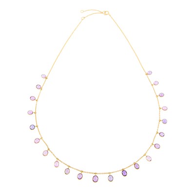 Lot 1194 - Gold and Purple Sapphire Fringe Necklace