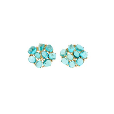 Lot 1028 - Pair of Gold, Cabochon Apatite and Diamond Earrings
