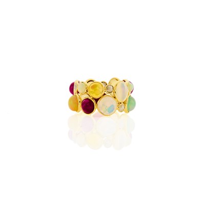 Lot 1196 - Gold, Opal, Cabochon Ruby and Diamond Band Ring