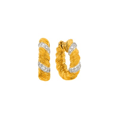 Lot 139 - Van Cleef & Arpels Pair of Gold, Platinum and Diamond Hoop Earclips