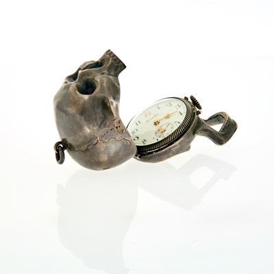 Lot 2254 - Hamlet Oxidized Silver Skull Pendant-Watch