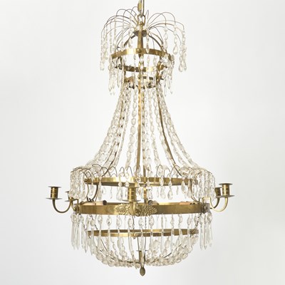 Lot 286 - Baltic Neoclassical Brass and Cut-Glass Six-Light Chandelier