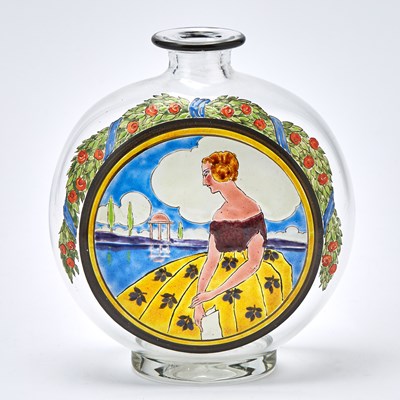 Lot 252 - Austrian Art Deco Enameled Blown Glass Vase