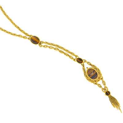 Lot 131 - Piaget Long Gold and Tiger's Eye Pendant-Watch Chain Necklace/Bracelet Combination, Ref. 9862 P 65