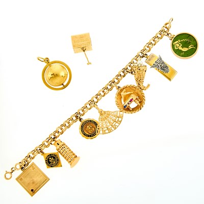 Lot 1147 - Gold, Low Karat Gold and Gold-Filled Charm Bracelet and Charms