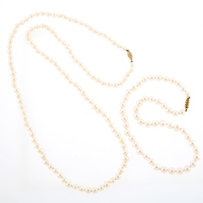 Lot 1089 - Two Cultured Pearl Necklaces with Gold Clasps