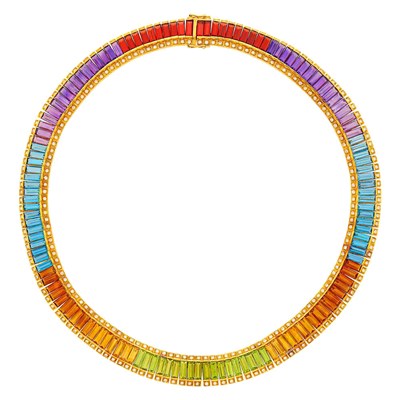Lot 1143 - Gold, Colored Stone and Diamond Necklace
