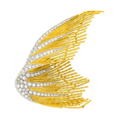 Lot 1099 - Gold, Platinum and Diamond Spray Clip-Brooch
