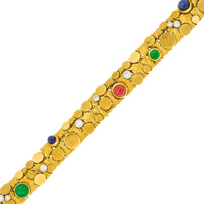 Lot 151 - Cartier Gold, Cabochon Colored Stone and Diamond Bracelet