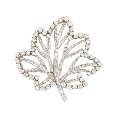 Lot 1042 - Platinum and Diamond Leaf Brooch