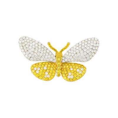 Lot 1141 - Two-Color Gold, Colored Diamond and Diamond Butterfly Brooch