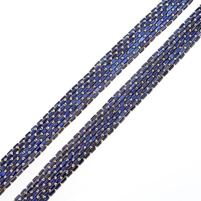 Lot 1194 - Faraone Pair of White Gold and Synthetic Sapphire Bracelets