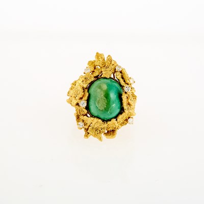 Lot 1064 - Nugget Gold, Turquoise and Diamond Ring