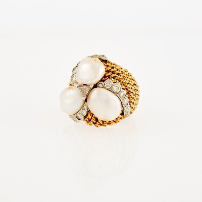 Lot 1056 - Gold, Platinum, Baroque Freshwater Pearl and Diamond Ring