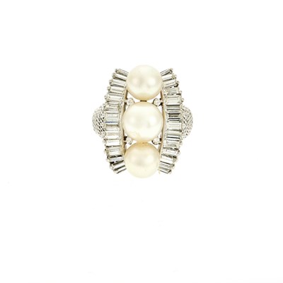 Lot 2056 - White Gold, Cultured Pearl and Diamond Ring