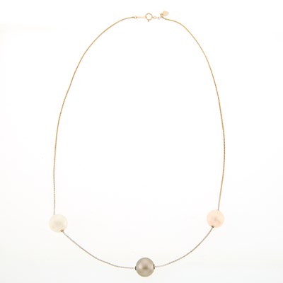 Lot 1211 - Two-Color Gold and Multicolored Cultured Pearl Necklace
