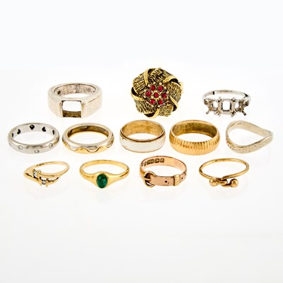Lot 1249 - Group of Gold, Platinum, Low Karat Gold, Silver, Metal and Gem-Set Rings and Mountings
